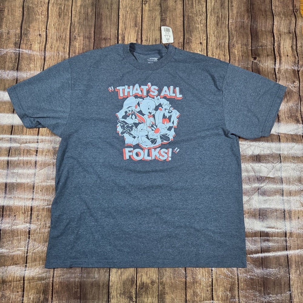 Looney Tunes That's All Folks T-Shirt Mens 2XB Heather Blue Kidcore Retro Y2K